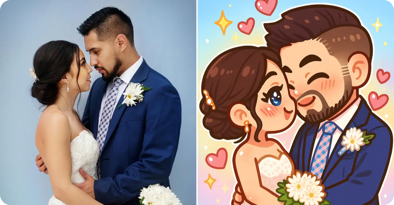 Before and after: Couple postcard