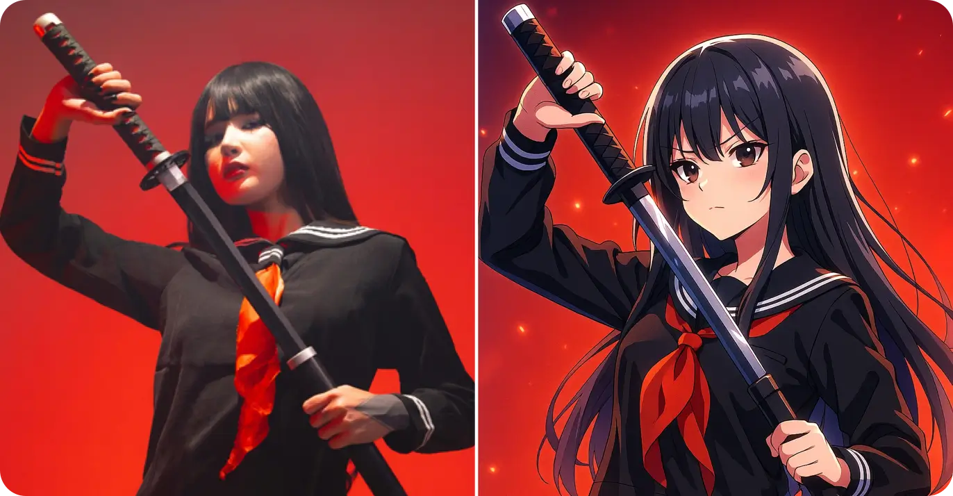 Before and after: Digital anime